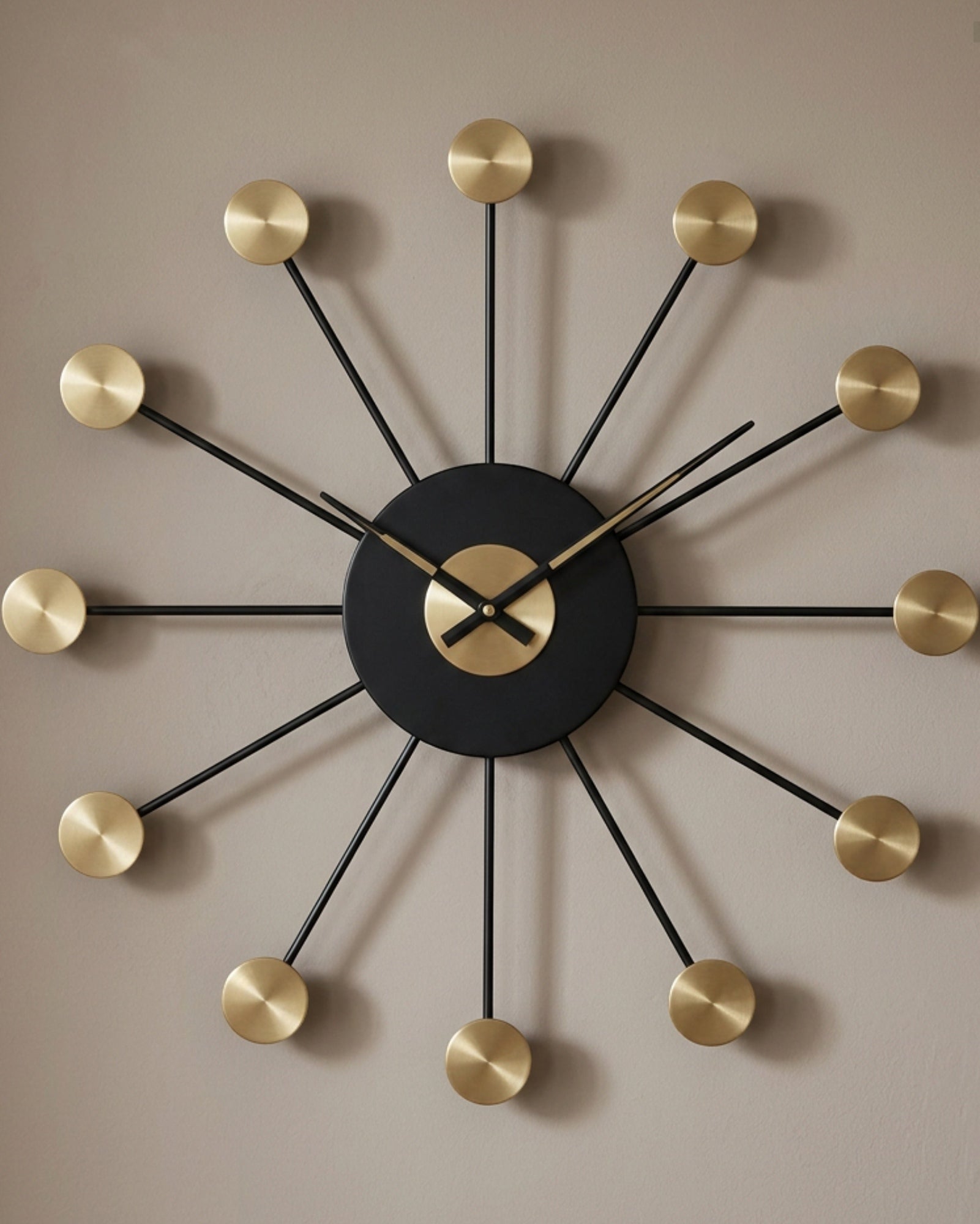Fdkwv Sunburst Rod Numberless Wall Clock Black Brass - Lifestyle view