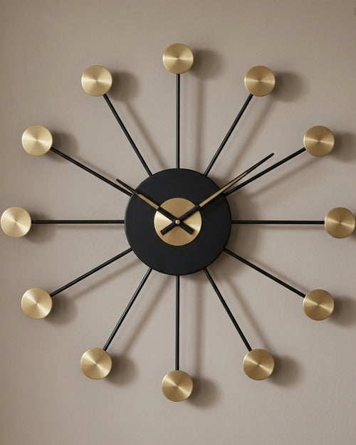 Fdkwv Sunburst Rod Numberless Wall Clock Black Brass - Lifestyle view